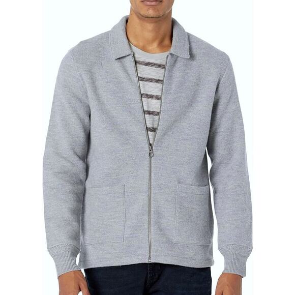 NEW J Crew Boiled Merino Wool Coach's Jacket Sweater Gray Full Zip Mens Large - Picture 1 of 7